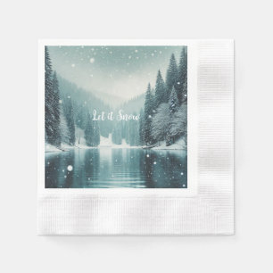 Snow on the winter, mountain lake napkin