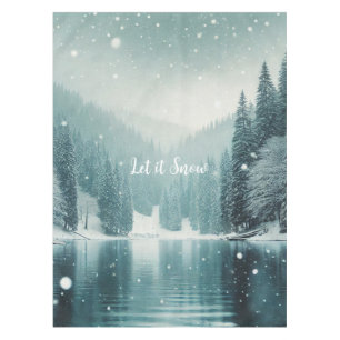 Snow on the winter, mountain lake tablecloth