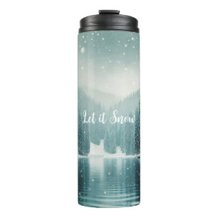 Snow on the winter, mountain lake thermal tumbler