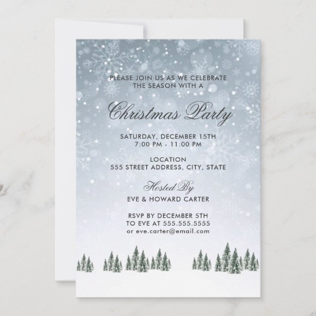 Snow Over Pine Trees | Christmas Party Invitation (Front)