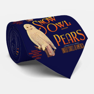 Snow Owl brand pears fruit crate label print Tie