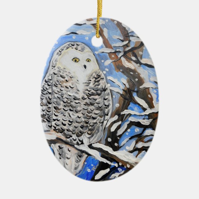 Snow Owl Ceramic Ornament (Front)