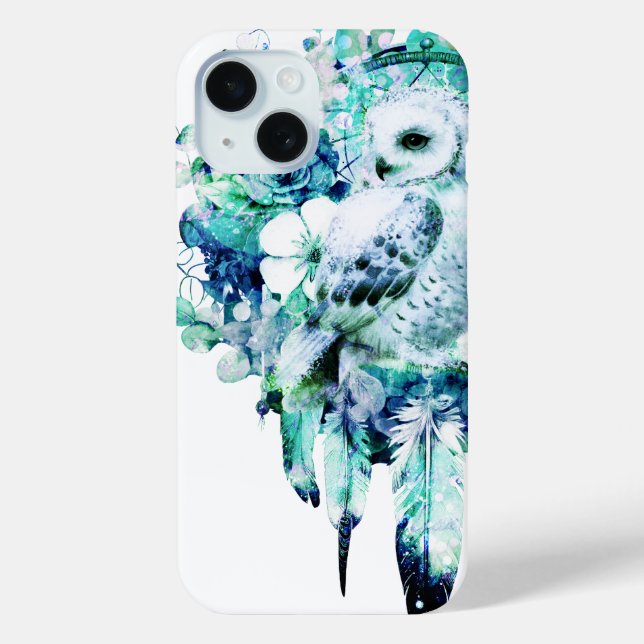 Snow Owl Dreamcatcher Green and Teal Blue Floral Case-Mate iPhone Case (Back)