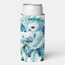 Snow Owl Dreamcatcher Green and Teal Blue Floral