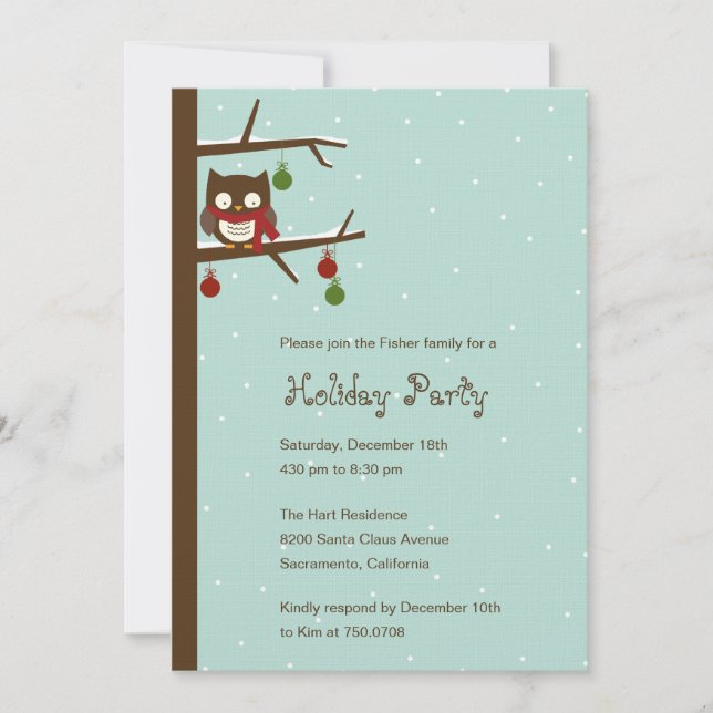 Snow Owl Holiday Party Invitation (Front)