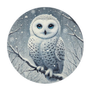 Snow Owl Perched on Snowy Branch Cutting Board
