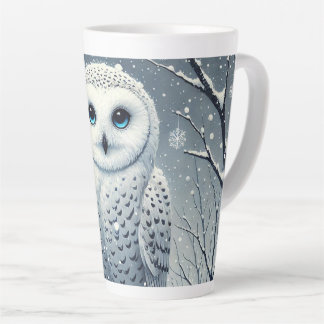 Snow Owl Perched on Snowy Branch  Latte Mug