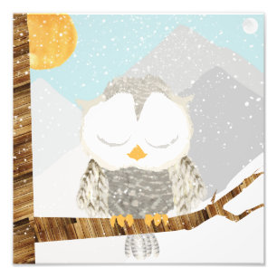 Snow Owl Sleeping in a Tree Photo Print