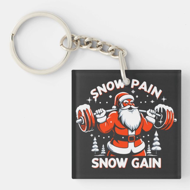 Snow Pain Snow Gain Festive Christmas Gym Workout Key Ring (Front)