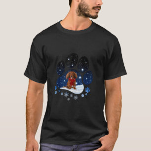 Snow Paw Red Long Haired Dachshund Christmas Winte T-Shirt