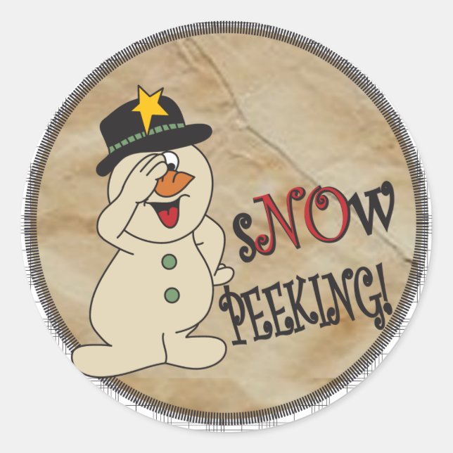 Snow Peeking Snowman Classic Round Sticker (Front)