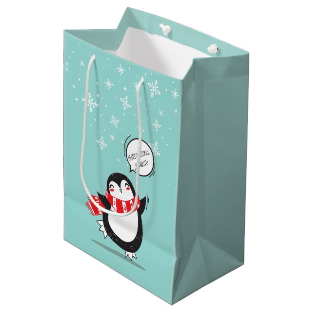 Snow Penguin Medium Gift Bag (Front Angled)