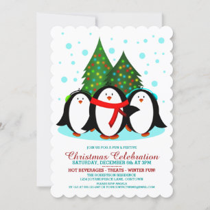 Snow Penguins Christmas Party Invitation