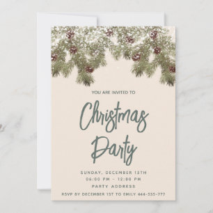 Snow pine branch holiday party corporate invitation
