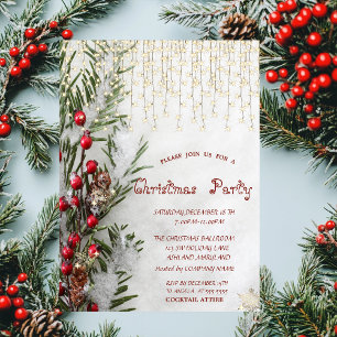 Snow Pine Tree Branches Lights Company Christmas  Invitation