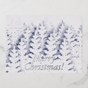 Snow Pine Tree Forest White Christmas Foil Holiday Postcard