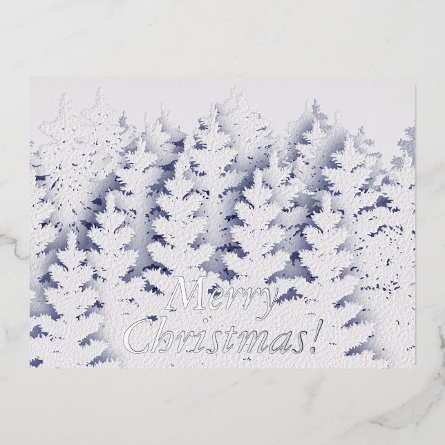 Snow Pine Tree Forest White Christmas Foil Holiday Postcard (Front)