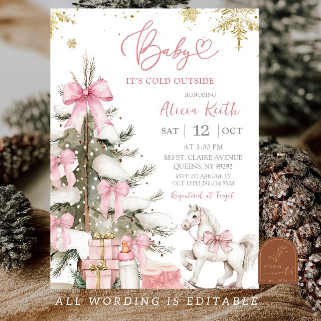 Snow Pink Girl Winter Baby Shower Invitation (Creator Uploaded)