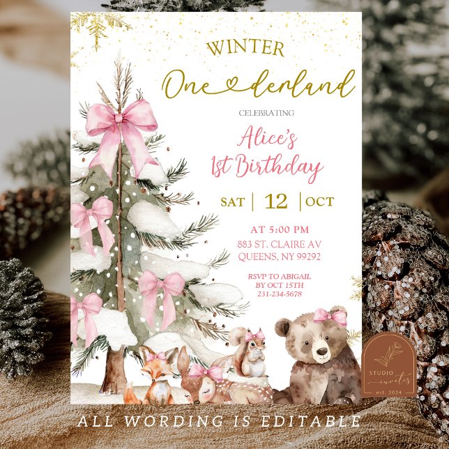 Snow Pink Winter Onederland First Birthday  Invitation (Creator Uploaded)