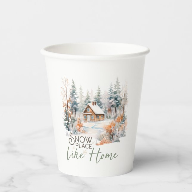 Snow Place Like Home, Mountain Cabin Christmas Paper Cups (Front)