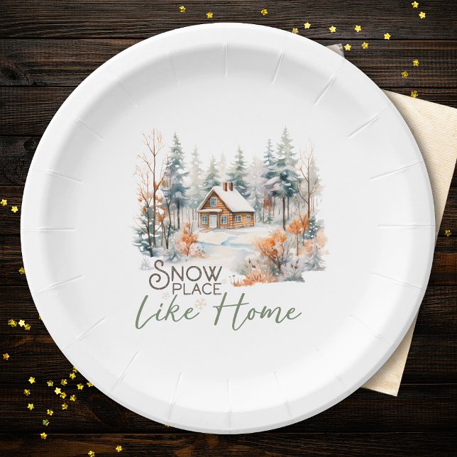 Snow Place Like Home, Mountain Cabin Christmas Paper Plate (Creator Uploaded)