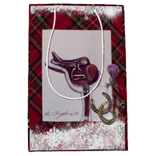 snow , plaid and equestrian theme medium gift bag