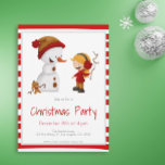 Snow Play with Snowman and Girl Christmas Party Invitation<br><div class="desc">Cute Christmas invitation with an illustration of a girl and her dog building a snowman. Great for the upcoming season. Illustrated and designed by Patricia Alvarez.</div>
