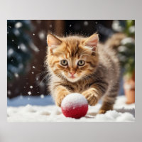 *~* Snow Playing Ball Kitty 5:4  Kitten Cat AP68
