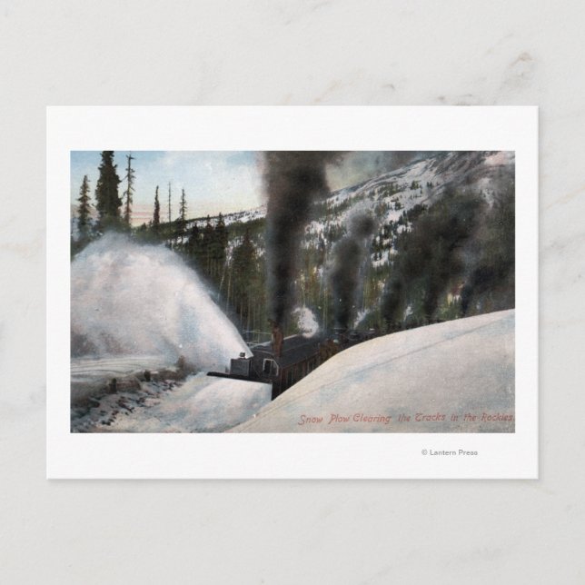 Snow Plough Railroad Clearing Tracks in Rocky Postcard (Front)