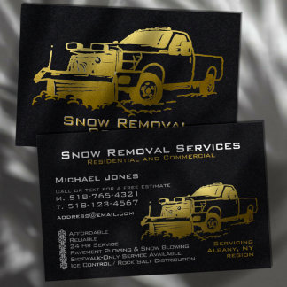 Snow Ploughing Removal Black & Gold Simple Modern Business Card