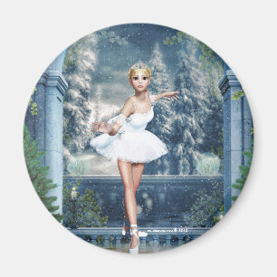 Snow Princess Ballerina Round Magnet