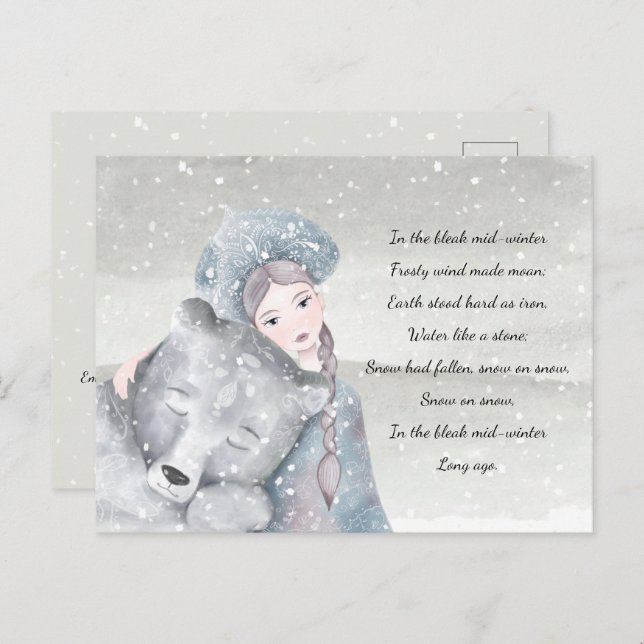 Snow Princess Bear Bleak Midwinter Lyrics Holiday  Postcard (Front/Back)