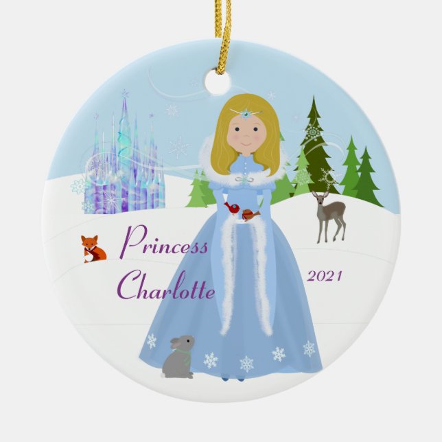 Snow Princess Blonde Ceramic Ornament (Front)