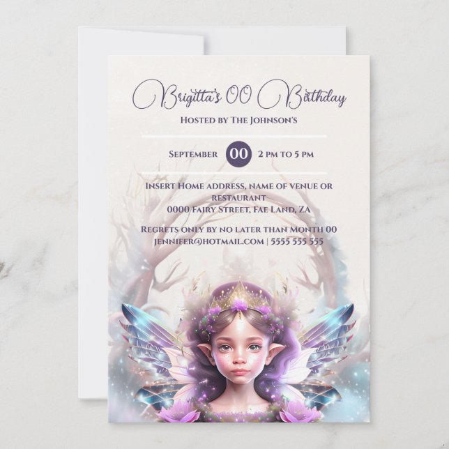 Snow princess pink fairy magical enchanted winter invitation (Front)