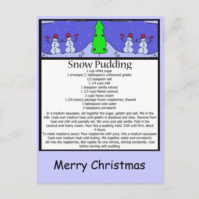 snow pudding, Merry Christmas Holiday Postcard (Front)