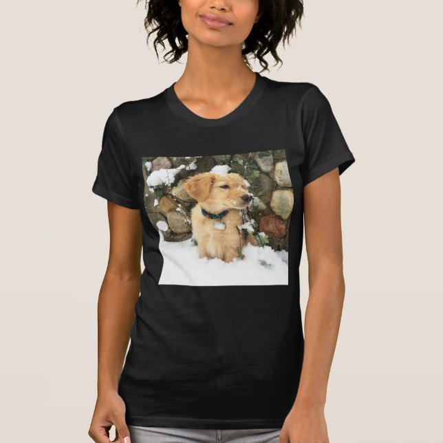 Snow Puppy, golden pup in snow T-Shirt (Front)