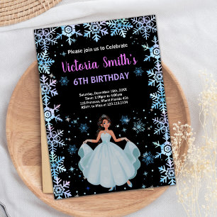 Snow Purple Floral Princess Birthday Invitations