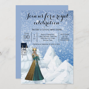 Snow queen castle princess theme party blue invitation