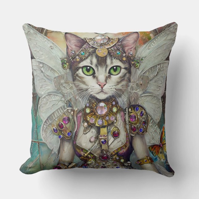 Snow Queen Cat of the Butterfly Wing Brigade Cushion (Front)