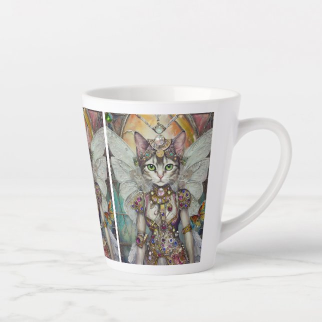 Snow Queen Cat of the Butterfly Wing Brigade Latte Mug (Right)