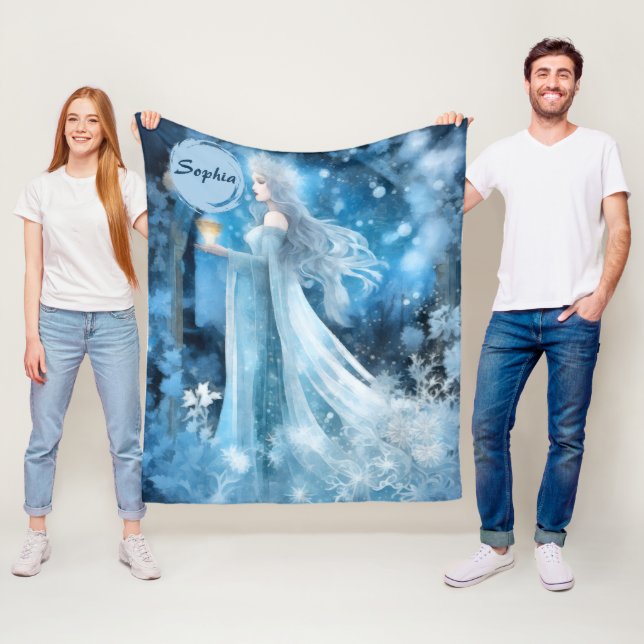Snow Queen Fantasy Art – Mystical Winter Goddess Fleece Blanket (In Situ)
