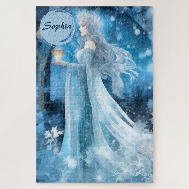 Snow Queen Fantasy Art – Mystical Winter Goddess Jigsaw Puzzle (Vertical)