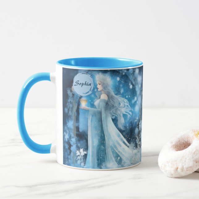 Snow Queen Fantasy Art – Mystical Winter Goddess Mug (With Donut)