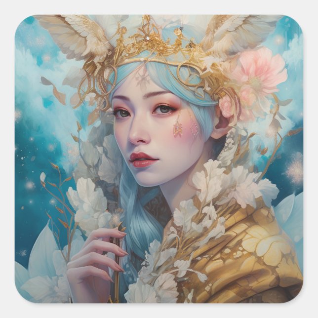 Snow Queen Fantasy Art Square Sticker (Front)