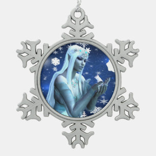 Snow Queen Snowflake Pewter Christmas Ornament