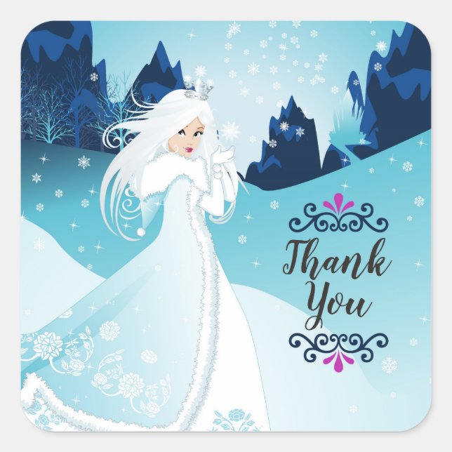 Snow Queen Thank you Gift Favour  Sticker (Front)