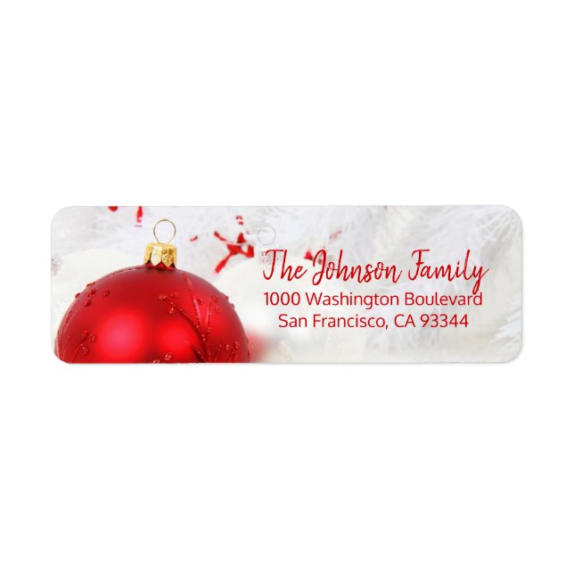 Snow Red Ornament Holiday Christmas Return Address Label (Front)