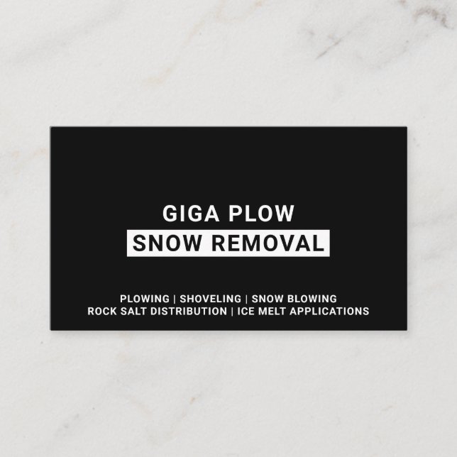 Snow Removal Bold Typography Black Business Card (Front)