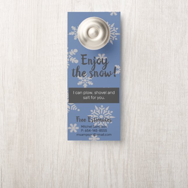 Snow Removal Shoveling Ploughing Door Hanger Sign (On Knob)