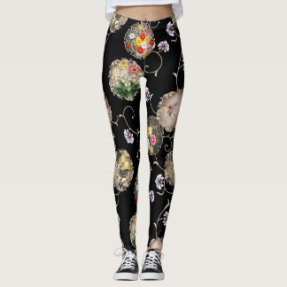 Snow ring pattern and vines japanese classic leggings